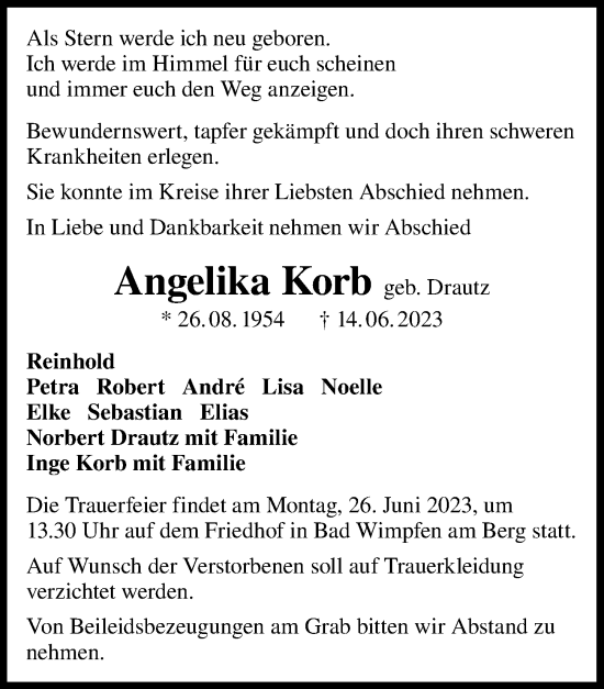 Traueranzeige von Angelika Korb von GESAMT