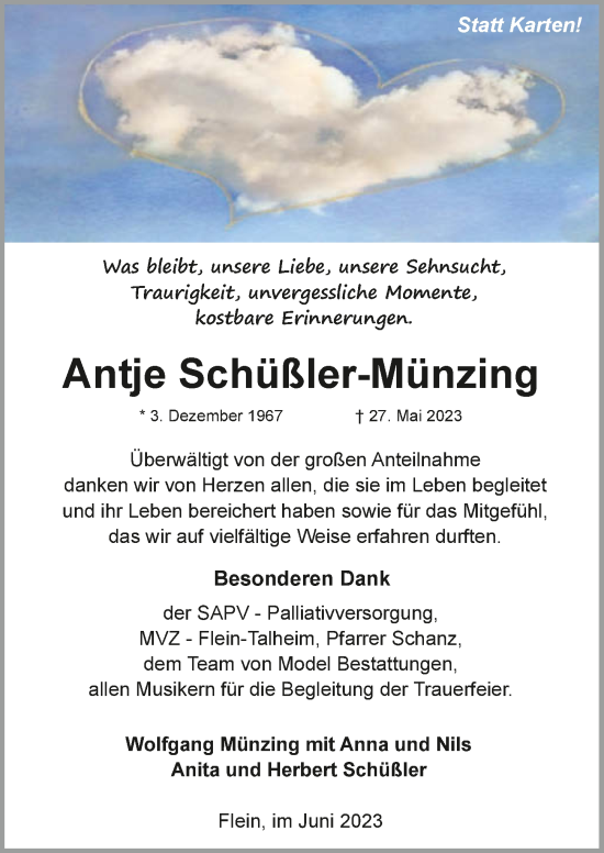 Traueranzeige von Antje Schüßler-Münzing von GESAMT