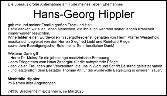 Traueranzeige von Hans-Georg Hippler von GESAMT