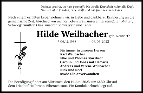 Traueranzeige von Hilde Weilbacher von GESAMT