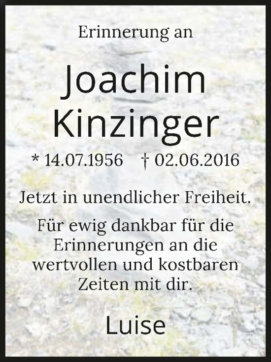 Traueranzeige von Joachim Kinzinger von GESAMT