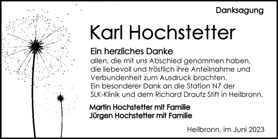 Traueranzeige von Karl Hochstetter