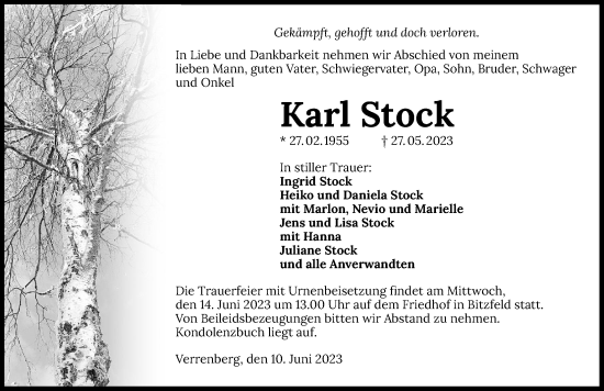 Traueranzeige von Karl Stock von GESAMT