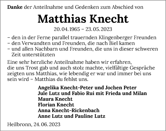 Traueranzeige von Matthias Knecht von GESAMT