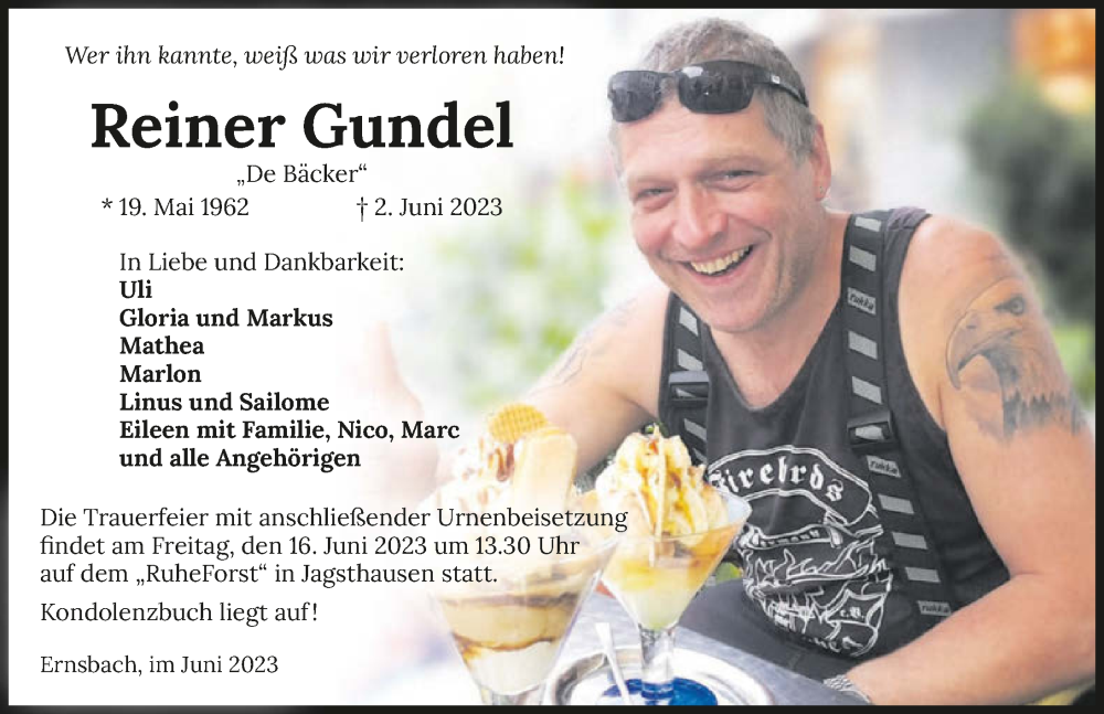  Traueranzeige für Reiner Gundel vom 10.06.2023 aus GESAMT
