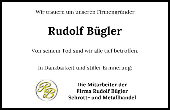 Traueranzeige von Rudolf Bügler von GESAMT