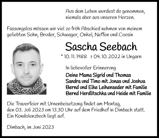 Traueranzeige von Sascha Seebach von GESAMT