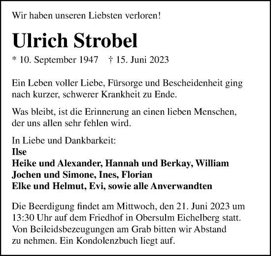 Traueranzeige von Ulrich Strobel von GESAMT