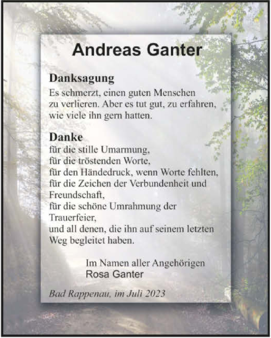 Traueranzeige von Andreas Ganter von GESAMT