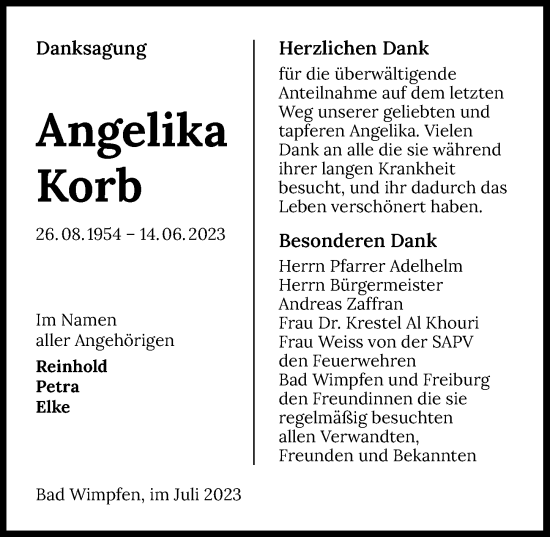 Traueranzeige von Angelika Korb von GESAMT