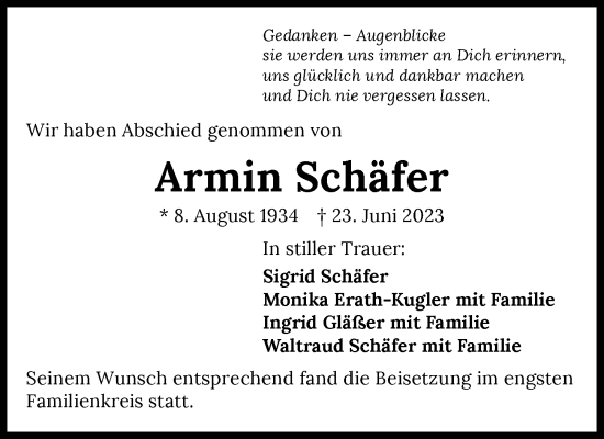 Traueranzeige von Armin Schäfer von GESAMT