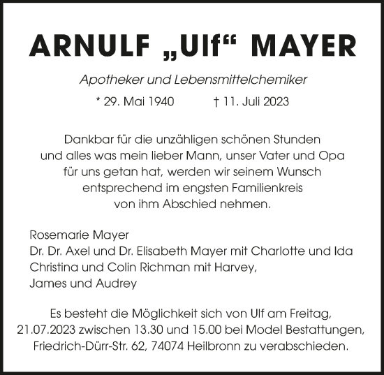 Traueranzeige von Arnulf Mayer von GESAMT