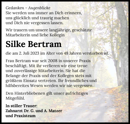 Traueranzeigen Von Silke Bertram | Www.trauerundgedenken.de