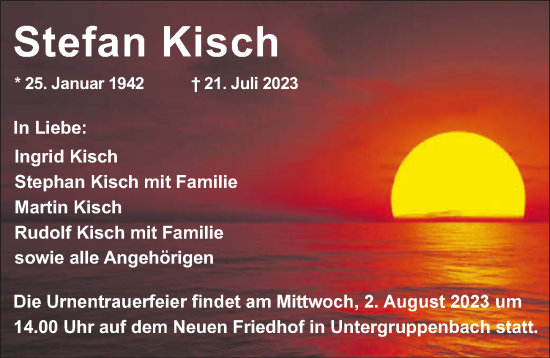 Traueranzeige von Stefan Kisch von GESAMT