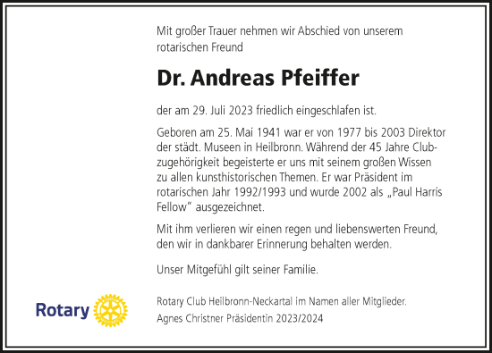 Traueranzeige von Andreas Pfeiffer von GESAMT