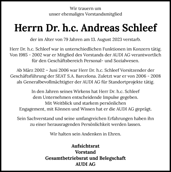 Traueranzeige von Andreas Schleef von GESAMT