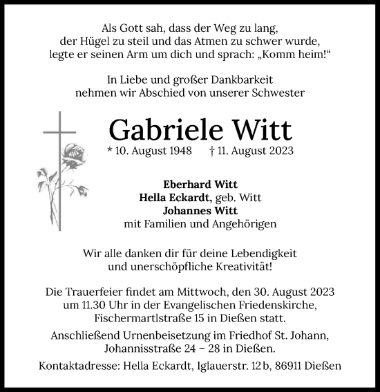 Traueranzeige von Gabriele Witt von GESAMT