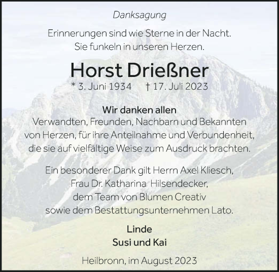 Traueranzeige von Horst Drießner von GESAMT