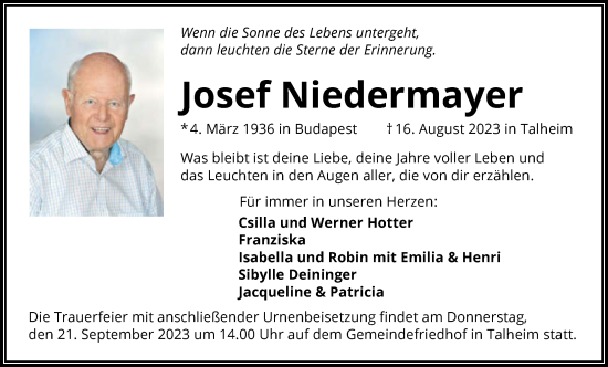 Traueranzeige von Josef niedermayer von GESAMT