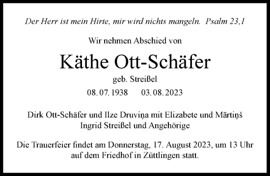 Traueranzeige von Käthe Ott-Schäfer von GESAMT