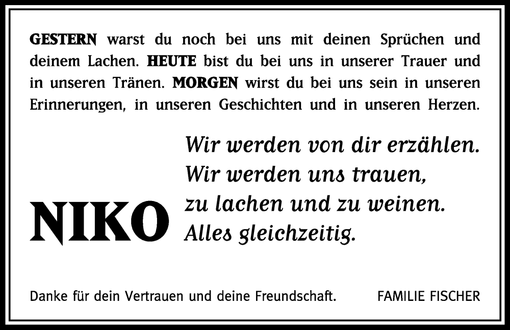  Traueranzeige für Nikolaus Freiherr von Mentzingen vom 26.08.2023 aus GESAMT