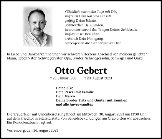 Traueranzeige von Otto Gebert von GESAMT