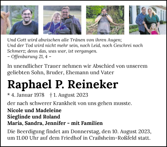 Traueranzeige von Raphael P. Reineker von GESAMT