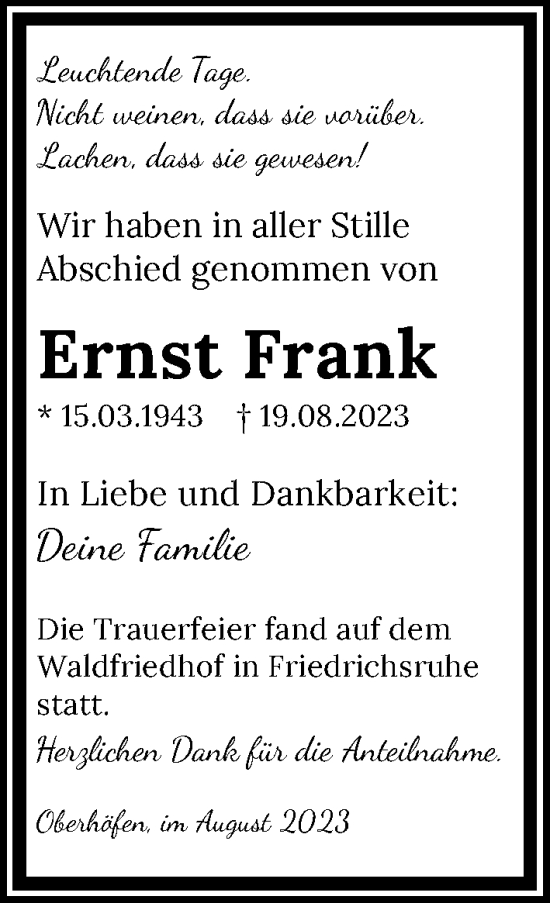 Traueranzeige von Ernst Frank von GESAMT