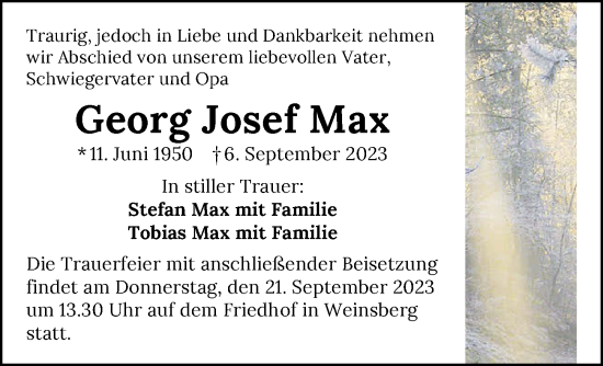 Traueranzeige von Georg Josef Max von GESAMT