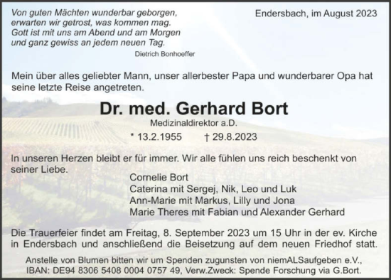 Traueranzeige von Gerhard Bort von GESAMT