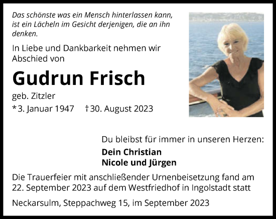 Traueranzeige von Gudrun Frisch von GESAMT