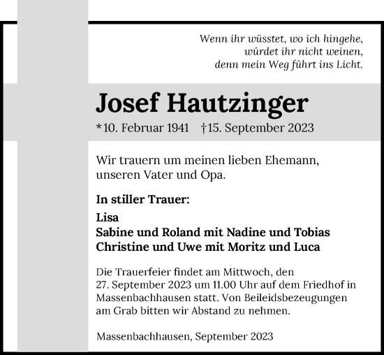 Traueranzeige von Josef Hautzinger von GESAMT