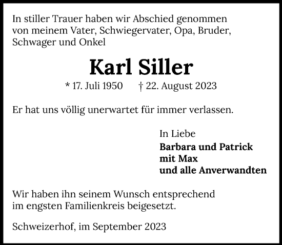 Traueranzeige von Karl Siller von GESAMT