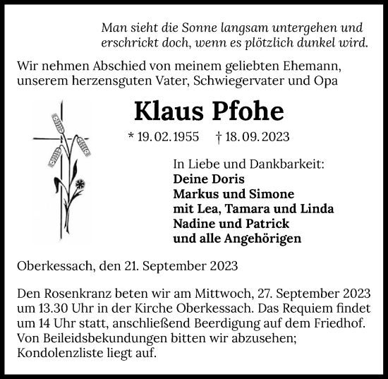 Traueranzeige von Klaus Pfohe von GESAMT