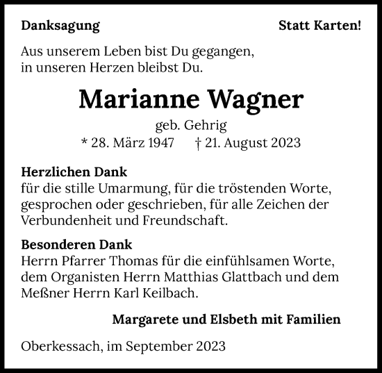 Traueranzeige von Marianne Wagner von GESAMT