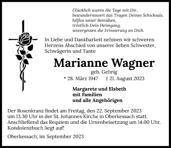 Traueranzeige von Marianne Wagner von GESAMT