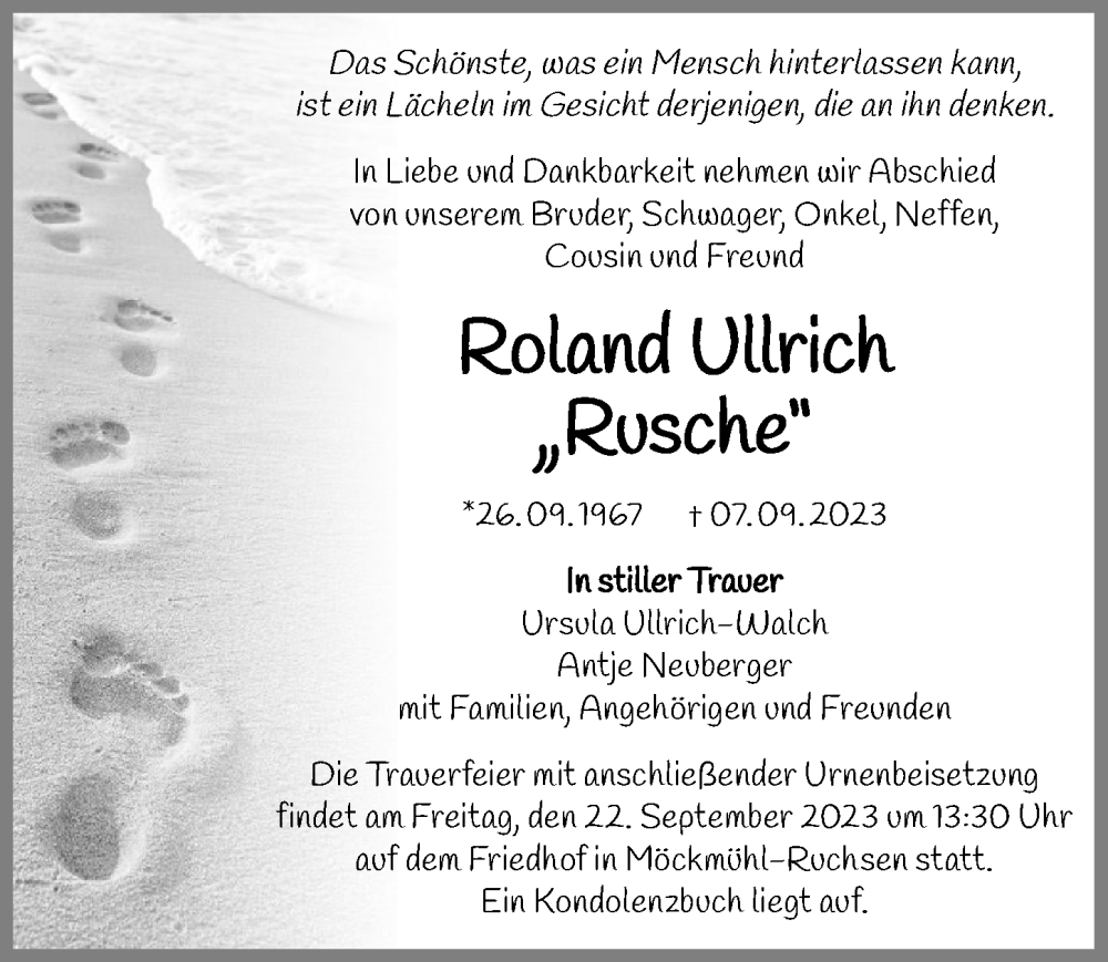  Traueranzeige für Roland Ullrich vom 16.09.2023 aus GESAMT
