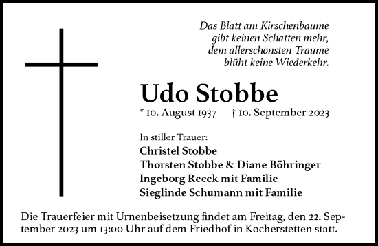 Traueranzeige von Udo Stobbe von GESAMT