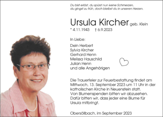 Traueranzeige von Ursula Kircher von GESAMT