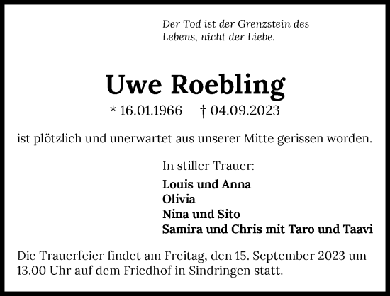 Traueranzeige von Uwe Roebling von GESAMT