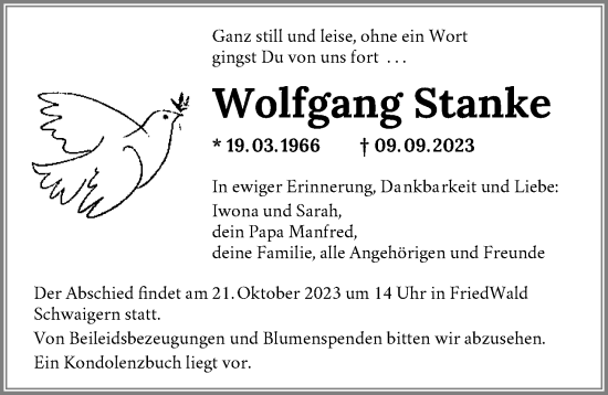 Traueranzeige von Wolfgang Stanke von GESAMT