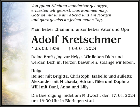 Traueranzeige von Adolf Kretschmer von GESAMT