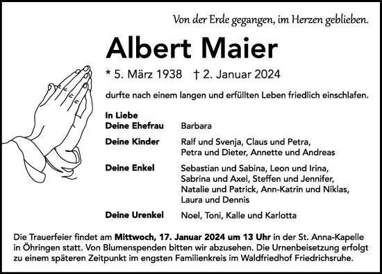 Traueranzeige von Albert Maier von GESAMT