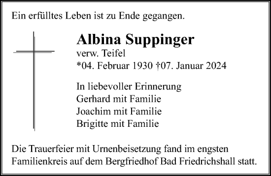 Traueranzeige von Albina Suppinger von GESAMT