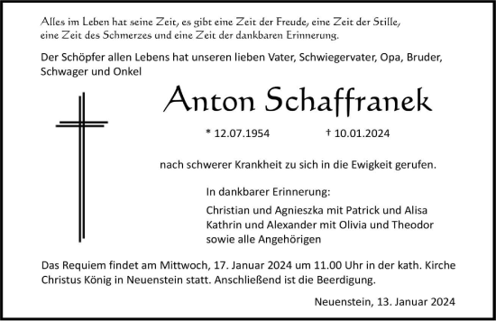 Traueranzeige von Anton Schaffranek von GESAMT