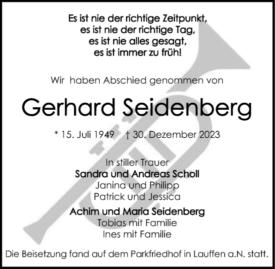 Traueranzeige von Gerhard Seidenberg von GESAMT