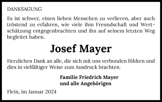 Traueranzeige von Josef Mayer