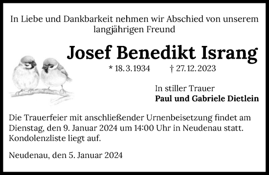 Traueranzeige von Josef Benedikt Israng von GESAMT