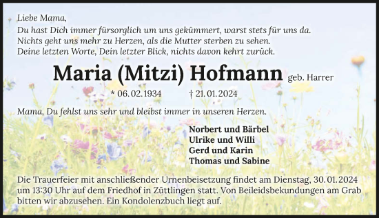 Traueranzeige von Maria Hofmann von GESAMT