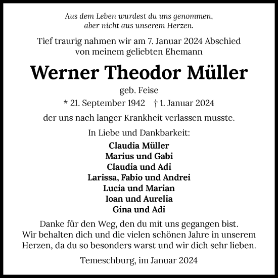 Traueranzeige von Werner Theodor Müller von GESAMT